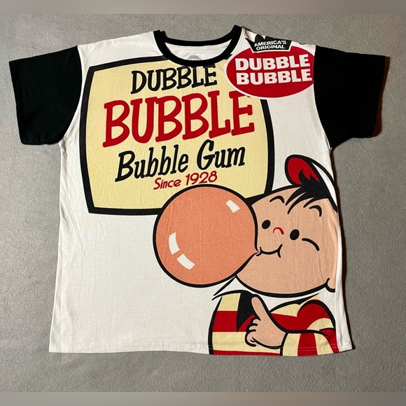 Dubble Bubble Men’s T-Shirt XL White Black Sleeves Cotton Bubble Gum Graphic - Picture 1 of 6